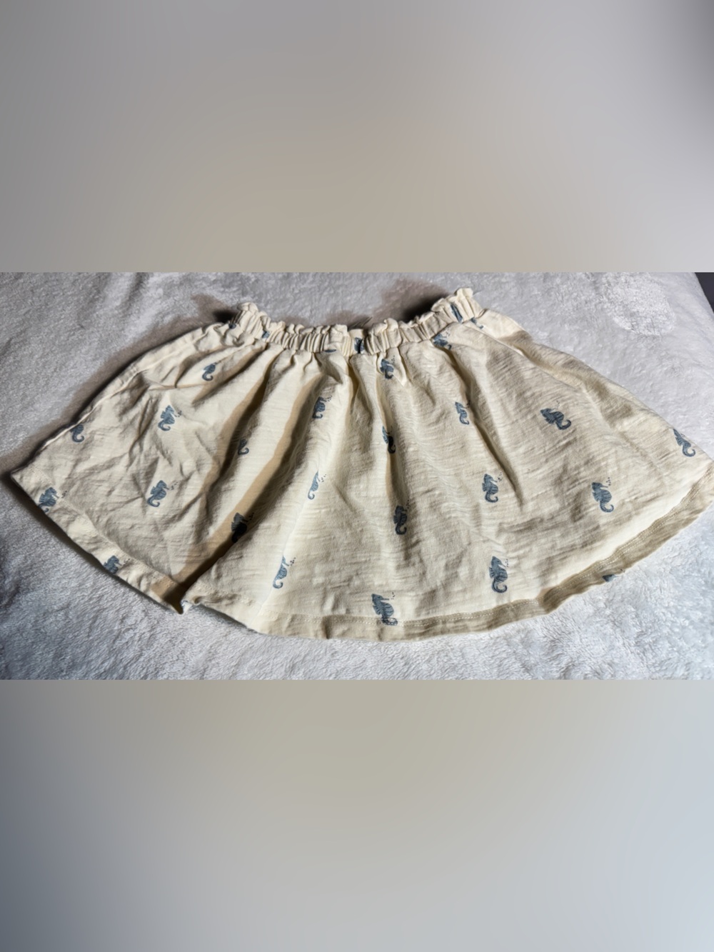Rylee + Cru Cream Skirt with Blue Seahorse Print